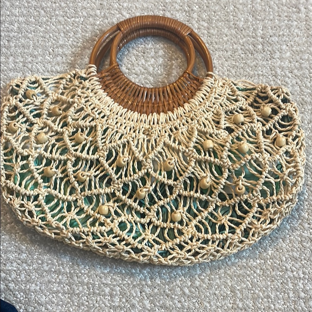 Woven Cream and Tan Handbag